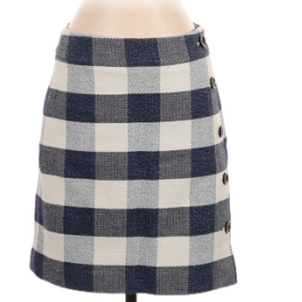 ann taylor white and blue checkered skirt